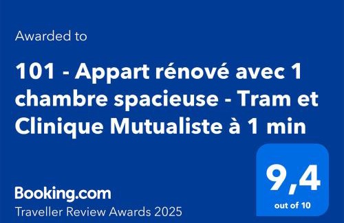 Quartier Chorier-Berriat Apartamento | 101 - Appart rénové avec 1 chambre spacieuse - Tram et Clinique Mutualiste à 1 min