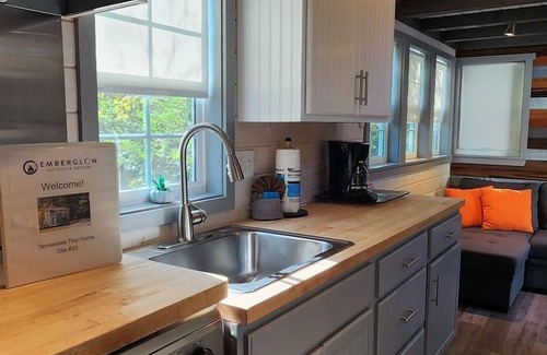 Mill Spring Casa | 2-story tiny home on the creek, full kitchen, close to pool and playground, sleeps 4.