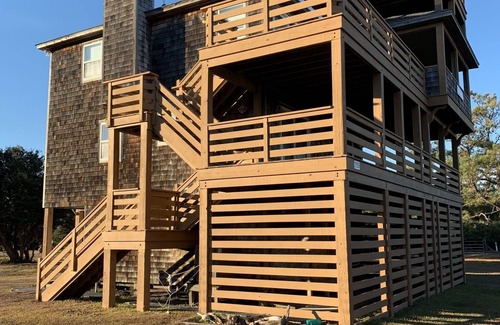 Carova Beach Casa | 4X4 only! Canal front. Ocean AND sound views! Decks and porches on all levels.