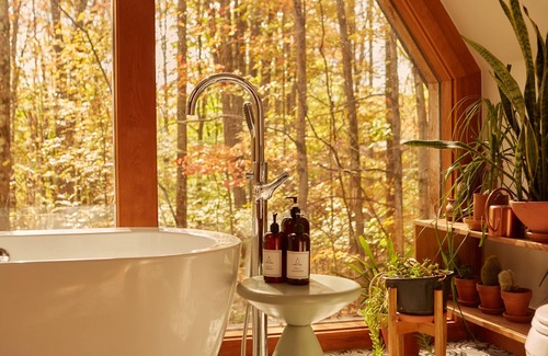 Lake Ariel Cabina | A-frame with beautiful soaker tub over looking the trees