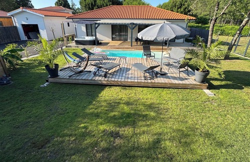 Biscarrosse Casa | Agréable Maison Neuve, Pergola, Terrasse Mobile , Piscine Chauffée, spa 6 Places
