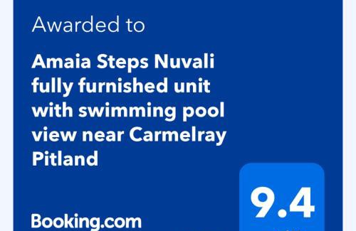 Canlubang Apartamento | Amaia Steps Nuvali fully furnished unit with swimming pool view near Carmelray Pitland