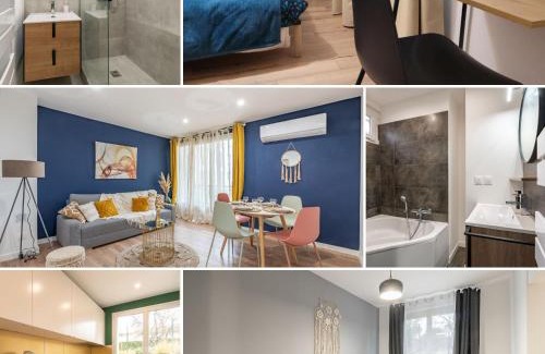 Estanove Apartamento | AMJA Proche clinique Saint-Roch apt 3 chambres 3 salles de bain parking gratuit idéal famille groupe coworking 10 min centre ville 10 min plage 5 min sortie autoroute
