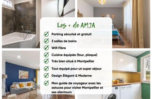 Estanove Apartamento | AMJA Proche clinique Saint-Roch apt 3 chambres 3 salles de bain parking gratuit idéal famille groupe coworking 10 min centre ville 10 min plage 5 min sortie autoroute