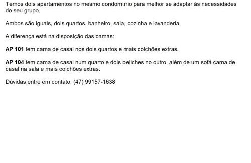 Agua Verde Apartamento | Apartamento inteiro 2 quartos mobiliado