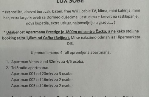Cacak Apartamento | Apartmani Prestige Cacak