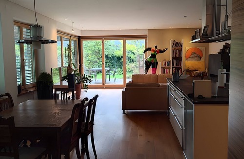Lustenau Apartamento | Apartamento 'Loft Mit Kamin Und Whirlpool' con terraza privada, jardín privado y Wi-Fi