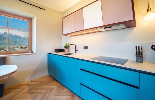 Merano Apartamento | Apartamento 'Villa Rosa Unterschöberlehof - Eliza' con vistas a la montaña