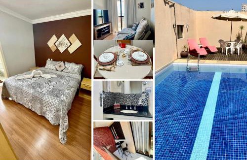 Guaratingueta Apartamento | Apto para CASAL com bela VISTA, cama KING, COZINHA COMPLETA, VARANDA, PISCINA, SAUNA, PORTARIA 24h e GARAGEM