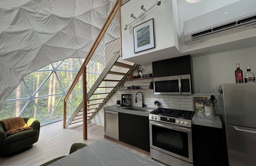 Benzonia Cabina | Aurora Luxury Dome + Hot Tub + Sauna + N MI + Kitchen + Bathroom + King + Queen!