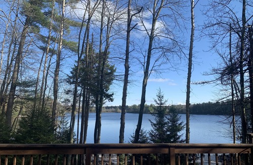 Pocono Pines Casa | Beautiful Lake Naomi Views: Lakefront w Private Beach, Fire Pit; NEW HOT TUB