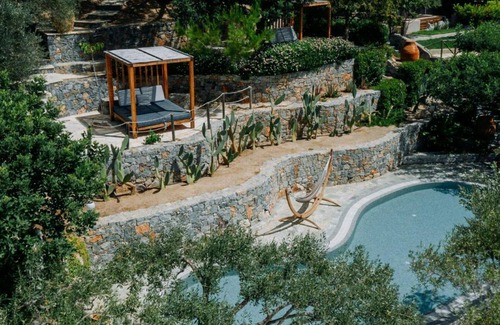 Agia Galini Villa | Breathtaking Agios Vasilios Suite | Kirsch Suite | 1 Bedroom | Private Furnished Balcony or Terrace with Garden and Mountain View | Spacious Shared Furnished Sun Terrace | Shared Outdoor Pool | Shared Hot Tub | Agia Galini