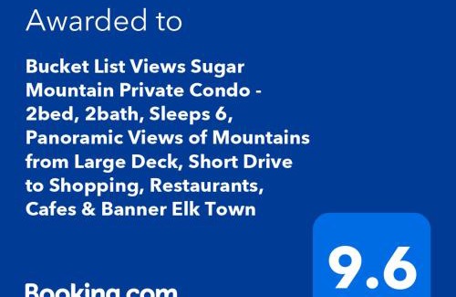 Sugar Mountain Apartamento | Bucket List Views Sugar Mountain Private Condo - 2bed, 2bath, Sleeps 6, Panoramic Views of Mountains from Large Deck, Short Drive to Shopping, Restaurants, Cafes & Banner Elk Town