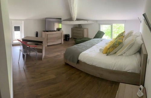 Vaudevant Otro | Modern stone farmhouse for groups has Swedish bath infinity pool billiard view