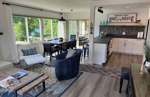 Troutman Casa | COOPER'S POINT. Lakefront on sandy beach w/private dock, paddleboards, kayaks.