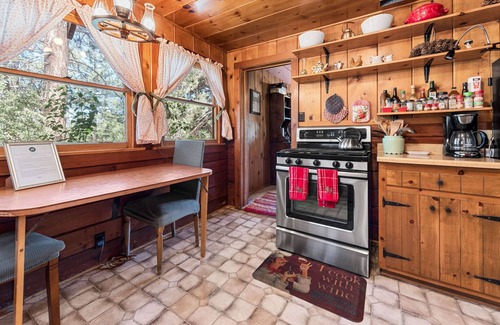 Big Bear City Cabina | Pet Friendly. Beautiful, cozy mid century log cabin. Mountain Views!