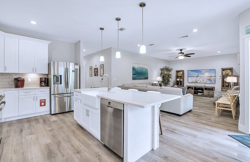Frangista Beach Casa | Deja Blue: Private beach steps away, Golf cart, Heated pool, Bunk rooms