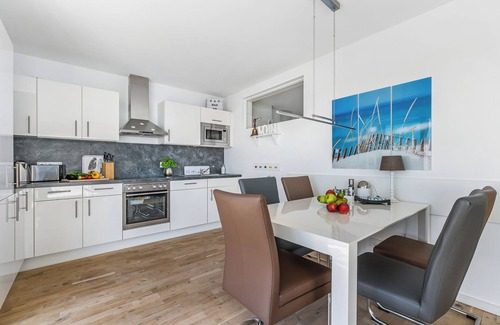 Olpenitz Apartamento | Cape Mar-EG: vista al puerto, terraza, baño de bienestar con sauna de infrarrojos e hidromasaje