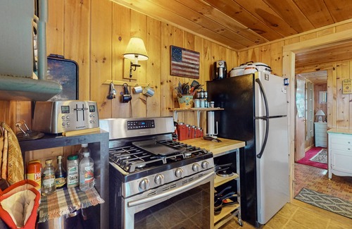 Greenville Chalet De Esquí | Dog-friendly, lake-view chalet with gazebo, wraparound deck, grill, & fireplace