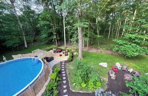 New Paltz Casa | Dog loving, heated salt water pool, New Paltz retreat in the woods.