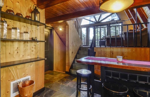 Duck Creek Village Cabina | ¡Cabaña para mascotas rodeada de árboles que le brinda mayor privacidad! Disfruta de la acogedora chimenea mientras