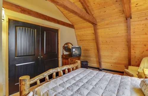 Duck Creek Village Cabina | ¡Cabaña para mascotas rodeada de árboles que le brinda mayor privacidad! Disfruta de la acogedora chimenea mientras