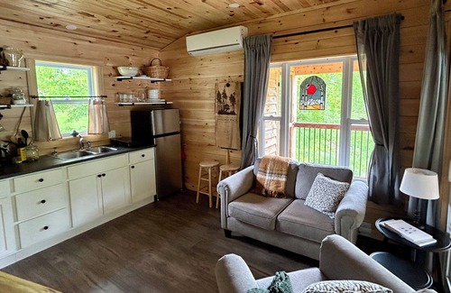 Canterbury Cabina | Elevated cabin nestled among the trees, and the Saint John River. Pet friendly.