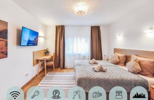 Mitte Apartamento | Falk Homes- Luxus Apartments, ideal für Geschäftsreisende & Familien - nahe Messe, im Zentrum Nürnbergs mit Balkon, Arbeitsplatz & Parkplatz, Handtücher & Bettwäsche, nähe Playmobilfunpark, self check-in