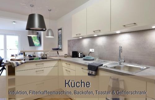 Hockelheim Apartamento | FeWo Blaue Lagune Northeim- neu, modern, geräumig - 100 qm - 3 Schlafzimmer- bis 6 Gäste, Kleinkinder reisen gratis - mit Garten, Grill & Terrasse - Fußbodenheizung - Smart-TV - Küche mit Backofen Spühlmaschine, Toaster - Fahrradkeller - nahe Göttingen
