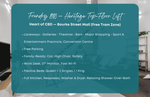 Melbourne Central Business District Apartamento | Foundry Top Floor 2BR Loft Parking & Workspace