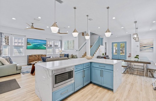 Frangista Beach Casa | Funky Flamingo: Private beach steps away, Heated pool, Golf cart, Game room