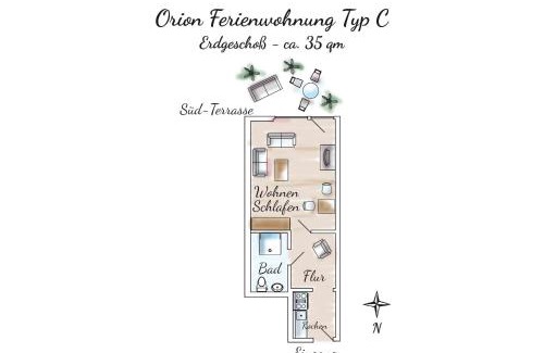 Spiekeroog Apartamento | Gästehaus Orion - Wohnung 7