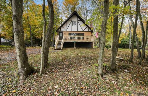 Pocono Lake Casa | Game Room and Fire Pit Tree-Lined Pocono Lake Cabin