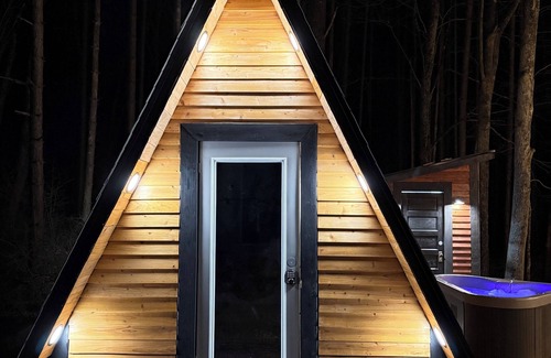 Newfoundland Cabina | Glamp in this Cozy Tiny A-Frame Cabin: Electricity, Heating, AC, Wi-Fi & Hot Tub