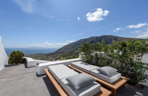 Pyrgos Villa | Glorious Santorini Villa | Villa Nymphadora | 2 Bedrooms | Children Older than 12Y are Allowed | Breathtaking Sea Views | Outdoor Dining Area | Furnished Sun Terrace | Private Outdoor Heated Plunge Pool | Pyrgos