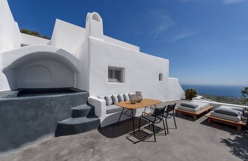 Pyrgos Villa | Glorious Santorini Villa | Villa Nymphadora | 2 Bedrooms | Children Older than 12Y are Allowed | Breathtaking Sea Views | Outdoor Dining Area | Furnished Sun Terrace | Private Outdoor Heated Plunge Pool | Pyrgos