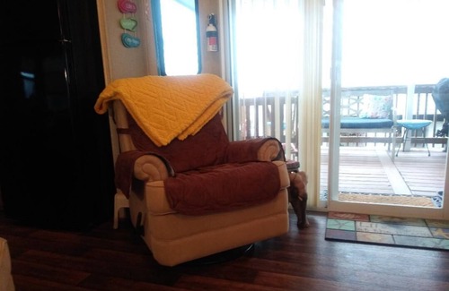 Sandbridge Cabaña | Happy Place: sunset view of Back Bay from the sofa and deck- 5 min walk to Beach