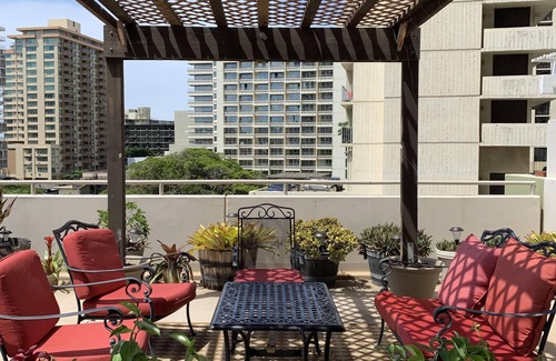 Waikiki Condominio | Enorme lanai privado con vista panorámica de Diamondhead