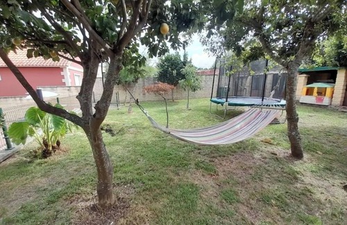 Poio Casa | La Casa de las Ranas: Garden, swimming pool and barbecue.