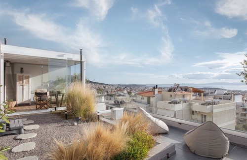 Glyfada Villa | Lavish Athens Penthouse | Skyview Retreat | 1 Bedroom | Private Roof Deck & Hot Tub | Breathtaking Sea Views | Glyfada