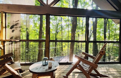 Helen Cabina | Lazy Bear Treehouse Pet Friendly & Min to Helen!
