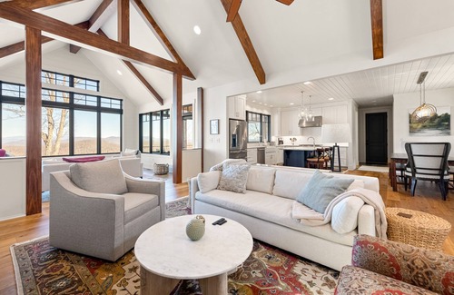 Laurel Park Casa | Luxe mountain-view retreat with private hot tub, covered deck, & chef's kitchen