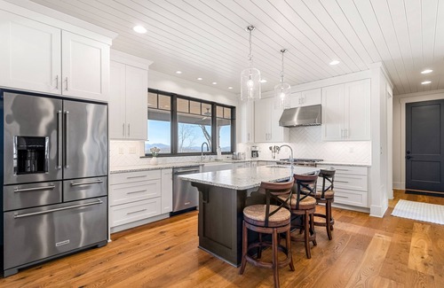 Laurel Park Casa | Luxe mountain-view retreat with private hot tub, covered deck, & chef's kitchen