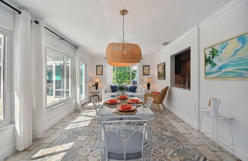 Desoto Lakes Casa | Mid-Century Modern pool home 3 bed, 2 bath home, walkways in the private garden