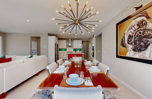 Cathedral City Casa | Modern home with gas fireplace, mountain views, large yard
