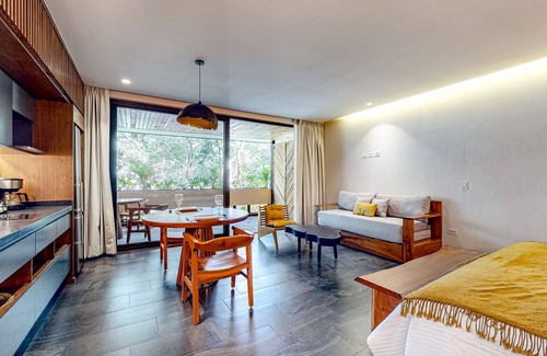Zama Apartamento | Modern second floor studio with pool, partial AC, and balcony