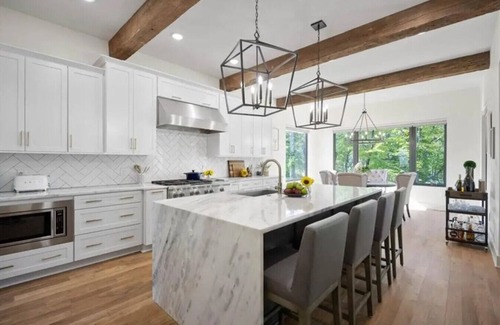 Mooresville Casa | New Lake-Front Farmhouse Style Home with Private Pool and Dock