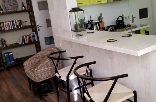 Tbilisi Apartamento | Estudio recientemente renovado de un dormitorio con todos los muebles y cocina.