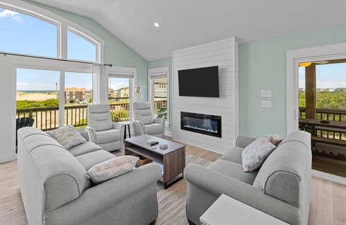 Carova Beach Casa | Ocean-view home with private pool, hot tub, beach access, grill, fireplace, deck