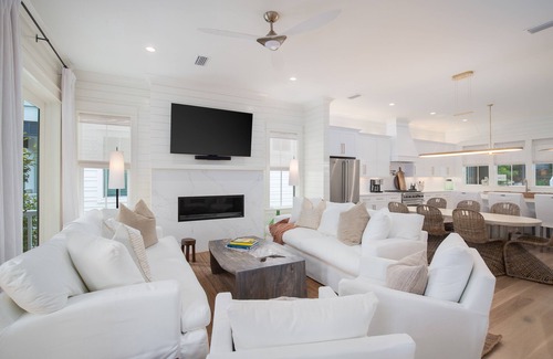 Lakeside at Blue Mountain Beach Casa | "Over the Moon" 30A Home Golf Cart Elevator Community Pool Blue Mountain Bch